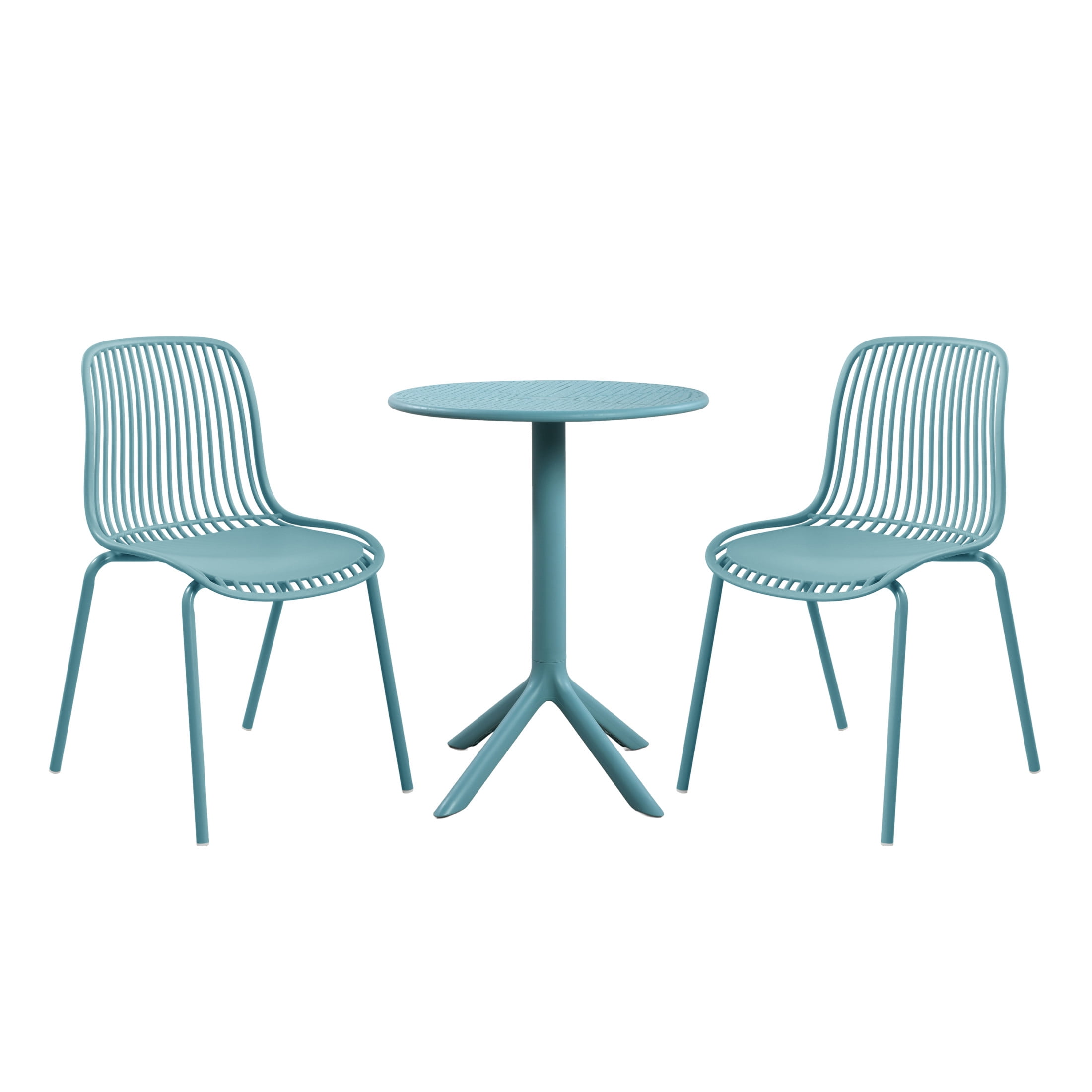 Christopher Knight Home 3-Piece Outdoor Bistro Set, Plastic Table & Chairs with Iron Legs, Sky Blue