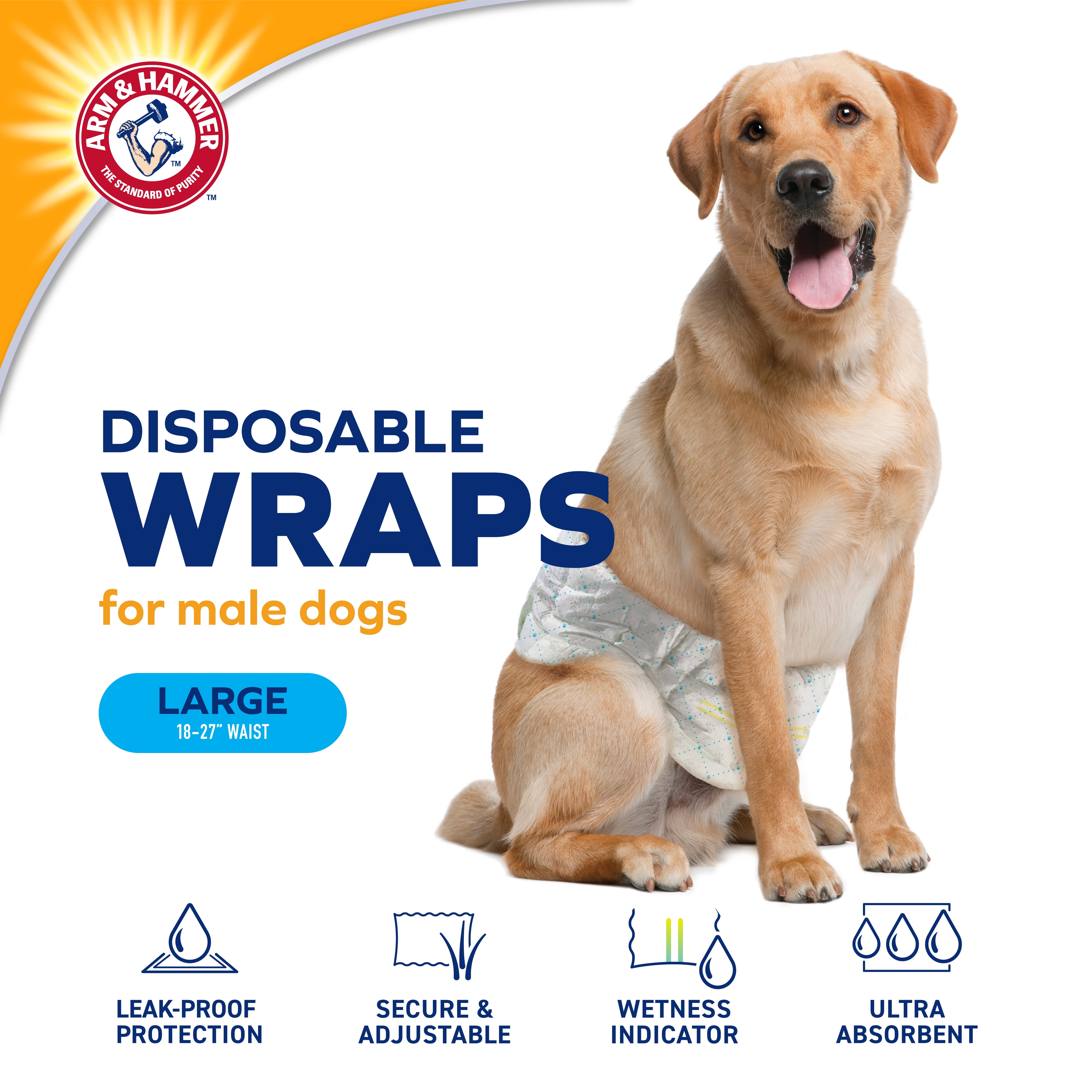 Arm & Hammer Male Dog Wraps, Size Large, 12 Count | Ultra-Absorbent with Leak-Proof Protection