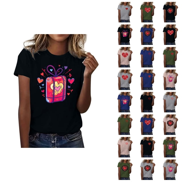 T-shirt Femme Saint-Valentin 2026 Manches Courtes Col Rond Graphique Cœur d'Amour