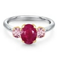 thumbnail image 3 of Gem Stone King 10K Two Tone Gold Red Ruby and Pink Lab Grown Diamond Engagement Ring for Women | 2.10 Cttw | Oval 8X6MM | Gemstone July Birthstone | Size 5, 3 of 6
