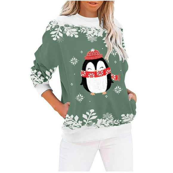 Tetras Sweatshirt for Women,Women's Round Neck Fashion Casual Long Sleeve Print Sweatshirt,Tops Blouse