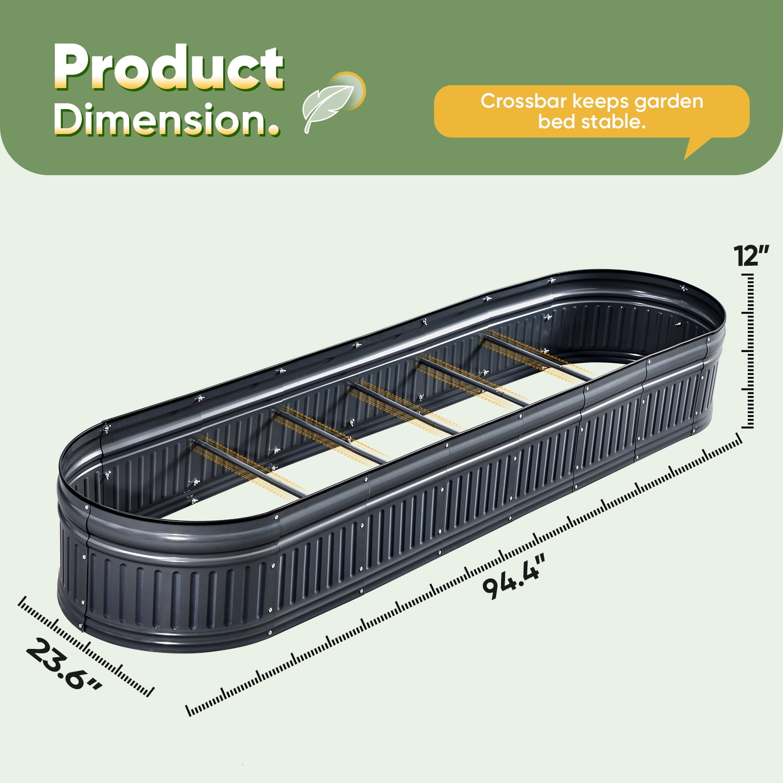 King Bird 8x2x1 ft Raised Garden Bed Kit Elevated Planter Box Galvanized Steel for Indoor Outdoor for Vegetables Flowers Patio Gardening Dark Gray