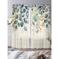 thumbnail image 3 of Blue Teal Botanical Semi Sheer Window Curtains 84 Inches Long, Weeping Fall Eucalyptus Leaves Rustic Rod Pocket Voile Silky Chiffon Curtain Light Filtering Drapes for Living Room, 52"x84", 2 Panels, 3 of 9