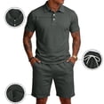thumbnail image 2 of Men'S Breathable Collared Polo Shirt Short Sleeve And Elastic Waist Drawstring Shorts Set Casual Athletic Tracksuits For Summer Outdoor,Dark Gray,M, 2 of 7