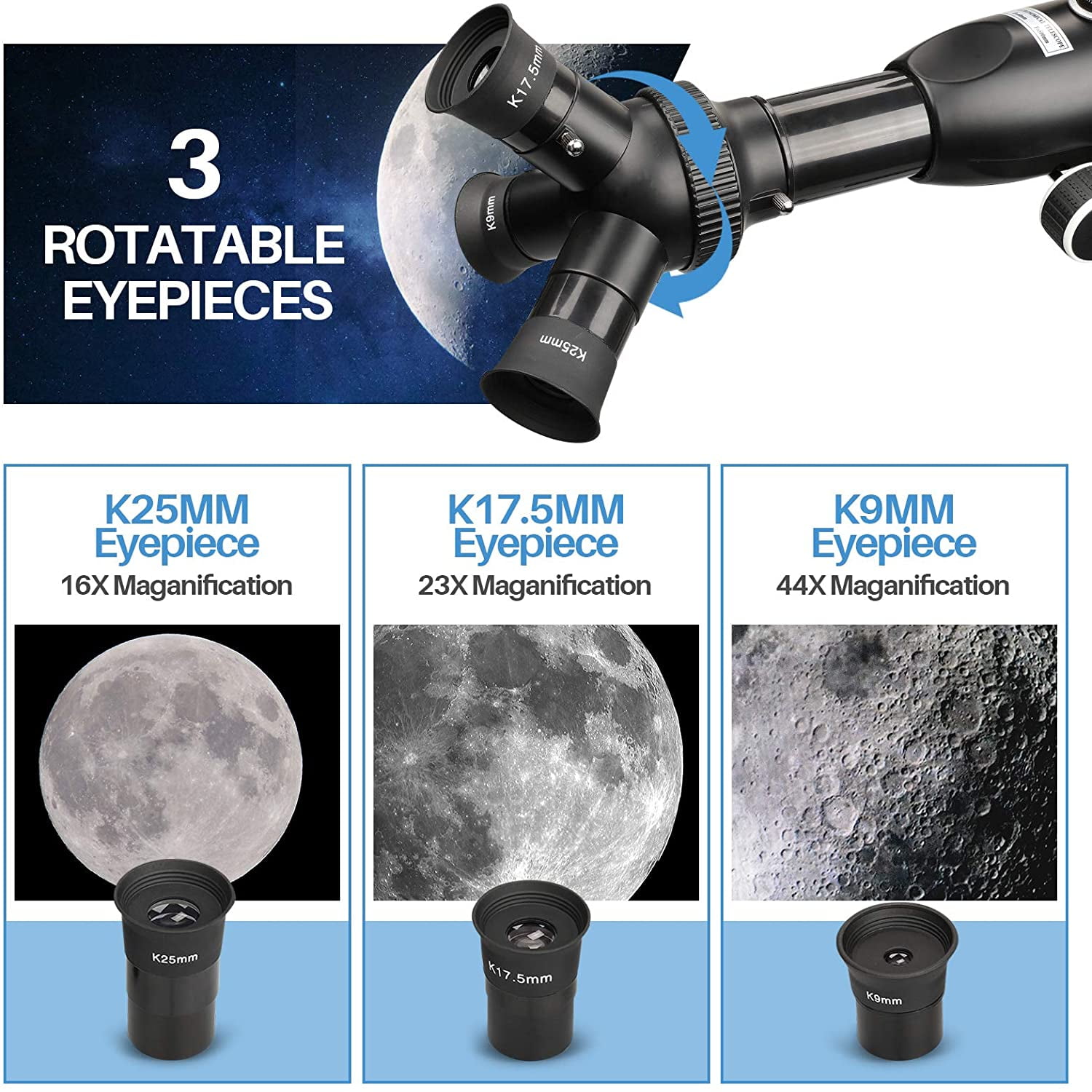 Telescope for Adults Kids Beginners,3 Rotatable Eyepieces 80mm Aperture 400mm Mount Astronomical Refracting Telescope HD high Magnification Portable and Equipped with Phone Photo Adapter 