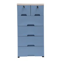 Plastic 6 Drawers Dresser Chest, Blue/Pink 5-Layer Underclothes Storage Tower Organizer with Locking Drawers for Bedroom Blue