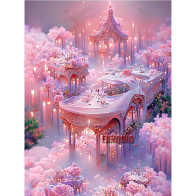 Bordado de diamantes de imitación para decoración del hogar, kit de punto de cruz con diseño de bosque de ensueño, castillo del paraíso, 5D