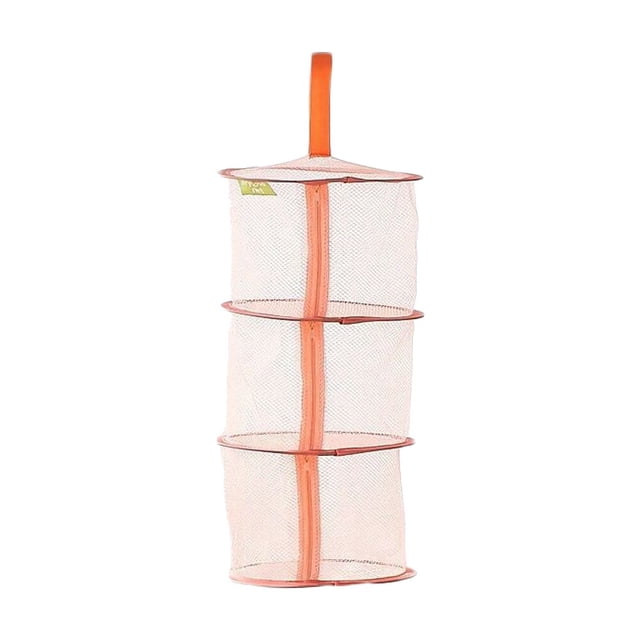 Creative Windproof 3 Layer Tray Tier Hanging Basket Underwear Bra Drying Rack Foldable Dryer Net (Orange)