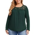 thumbnail image 1 of Women Plus Size Lace Pleated Shirt Round Neck Short Sleeve Loose Blouse Summer Casual Tunic Top Long Sleeve Black, 1 of 9