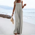 thumbnail image 3 of Lisingtool Womens Overalls Women's Fashionable Ethnic Style Solid Color Button Strap Jumpsuit Wide Leg Pants Jumpsuits for Women Dressy Grey, 3 of 4