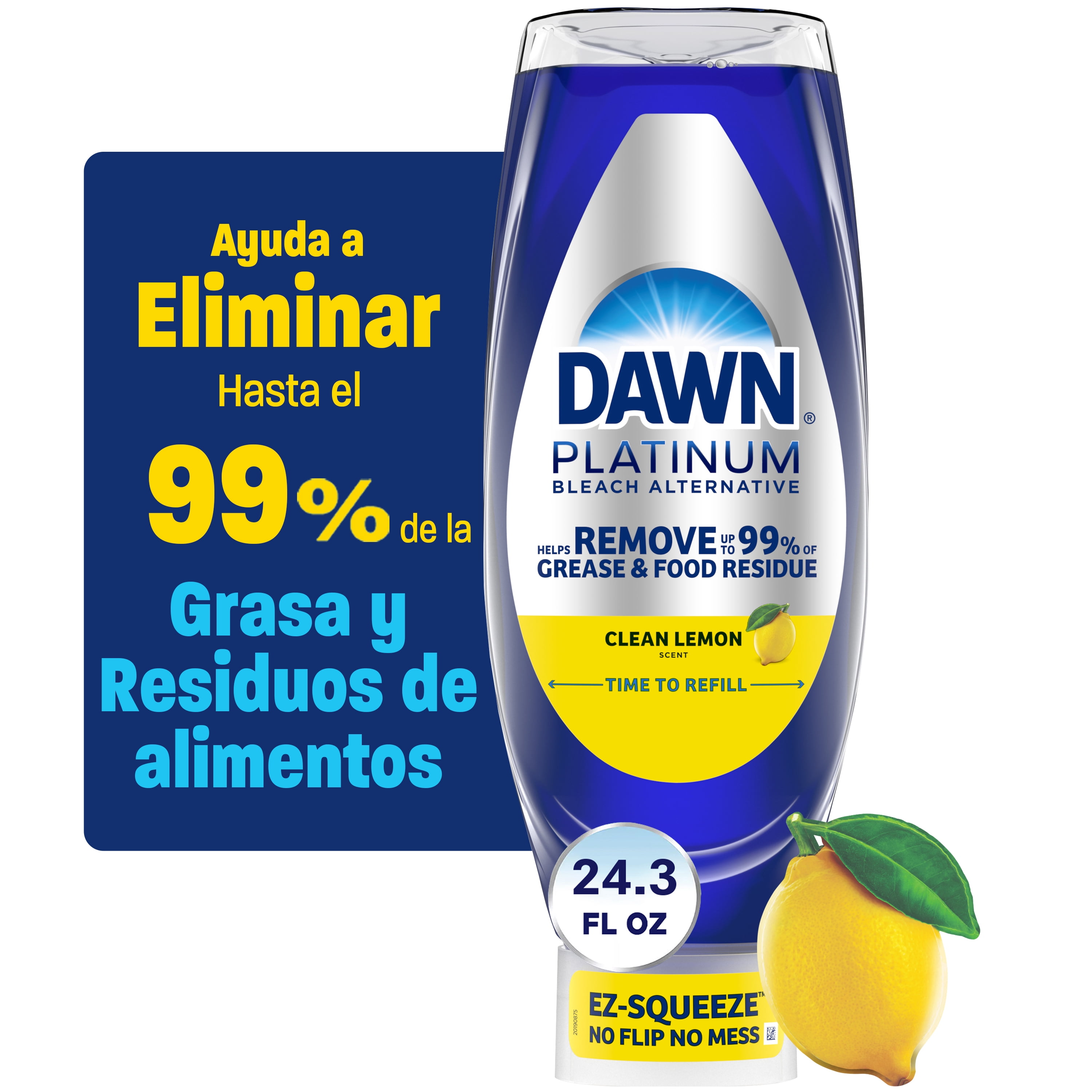 (8 pack) (8 pack) Dawn Platinum Bleach Alternative EZ-Squeeze Dish Soap, Dishwashing Liquid, Clean Lemon, 24.3 fl oz