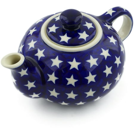 Beautiful Pottery Mugs Polish Pottery 18 oz Tea or Coffee Pot (America The Beautiful Theme) Hand Painted in Boleslawiec, Poland + Certificate of Authenticity ()