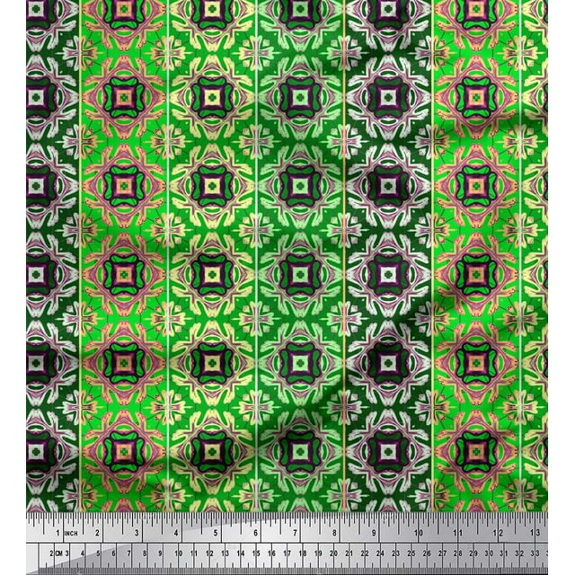 Soimoi Poly Georgette Fabric Stripe & Moroccan Kaleidoscope Fabric Prints By Yard 42 Inch Wide