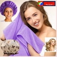 thumbnail image 3 of Microfiber Hair Towel Wrap & Satin Bonnet Set for Women - 3-in-1 Hair Drying Towel,  Shower Cap & Silk Sleep Bonnet for Curly, Long & Thick Hair - Anti-Frizz Heatless Hair Care (), 3 of 6