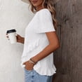 thumbnail image 6 of FRSASU Women's Eyelet T-Shirt Hollowed-Out Crew Neck Short Sleeve Cross Ruffle Hem Casual Summer Tunic Tops White, 6 of 7