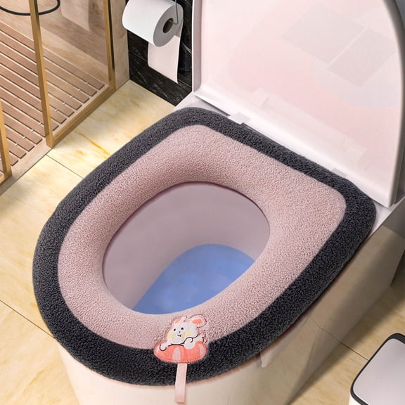 Tupukom Toilet Seat Covers Warm Plush Washable Thicken Toilet Seat Cover Pads Mat with Handle
