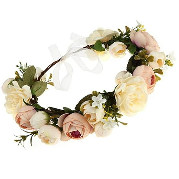 Flower Crowns for Women Wonderful Green Leaf Floral Crown Eucalyptus Flower Women Girls Headband Flower (Champagne)