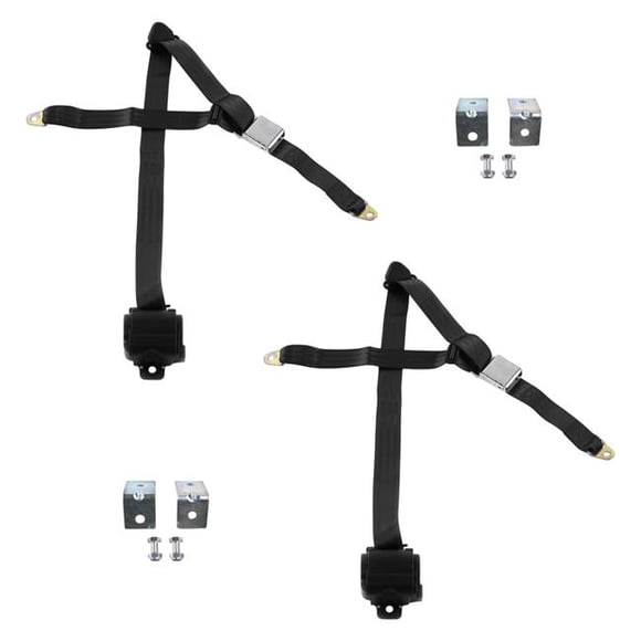 Black Retractable Bucket Seat Belt Kit with Bracketry for 1968-1983 VW Type 1 Airplane 3 Point - 2 Belts