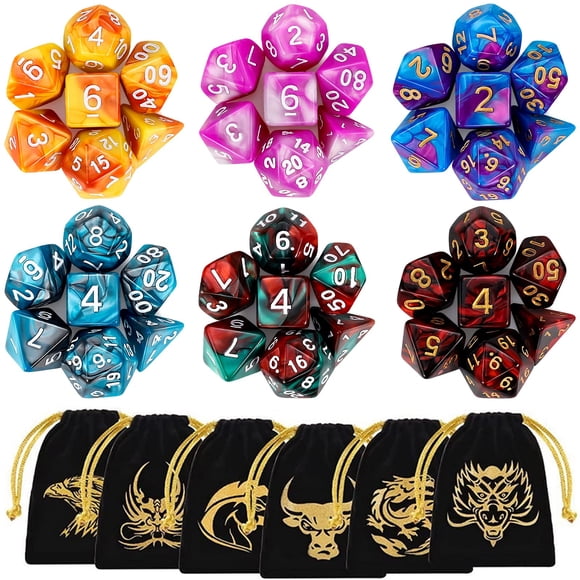 Qmay Juegos De Dados Dnd: Dados Poliédricos De 6 X 7 (42 Piezas) con 6 Bolsas con Cordón para Juego De Mesa De Juego De Rol Rpg Mtg De Dragones Y Mazmorras