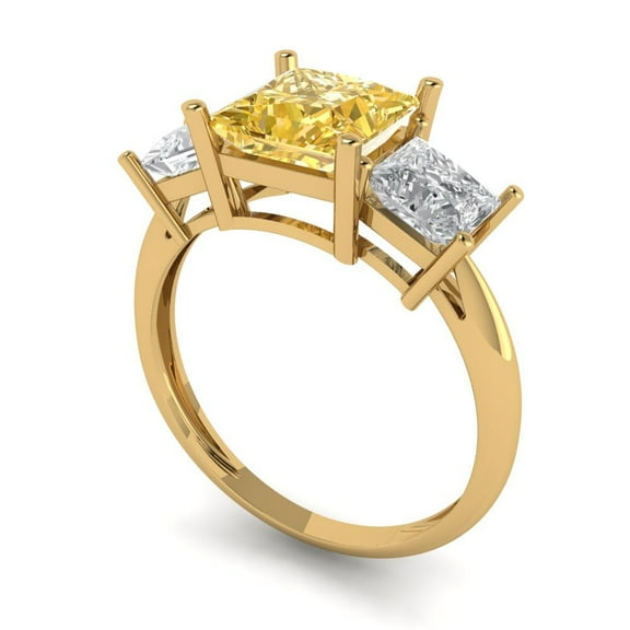 2.5 ct Princess Cut Yellow Moissanite Three-Stone Engagement Ring for Women in 14K Yellow Gold
