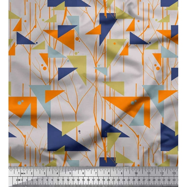 Soimoi Georgette Viscose Fabric Dot,Branches & Triangle Geometric Printed Fabric 1 Yard 42 Inch Wide