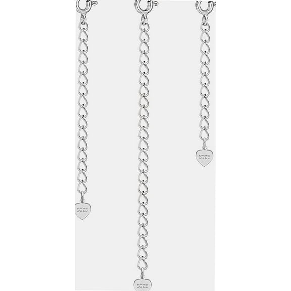 3 Pcs Sterling Silver Extenders Chain, 925 Sterling Silver Extension Curb Chains Set for Necklace Bracelet (2, 3, 4 Inches)