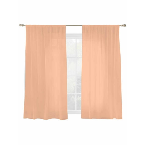 Peach Fuzz Sheer Curtains 72 inches Long 2 Panels Set Coral Solid Color Tiers Sheers Rod Pocket Small Window Short Curtains for Kitchen Cafe, Each 52" W x 72" L