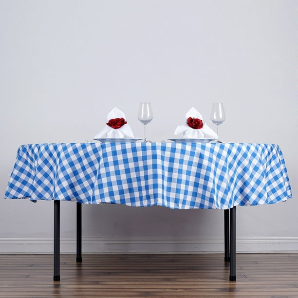 Balsacircle 70 Inch Gingham Checd, Blue And White Gingham Tablecloth Round