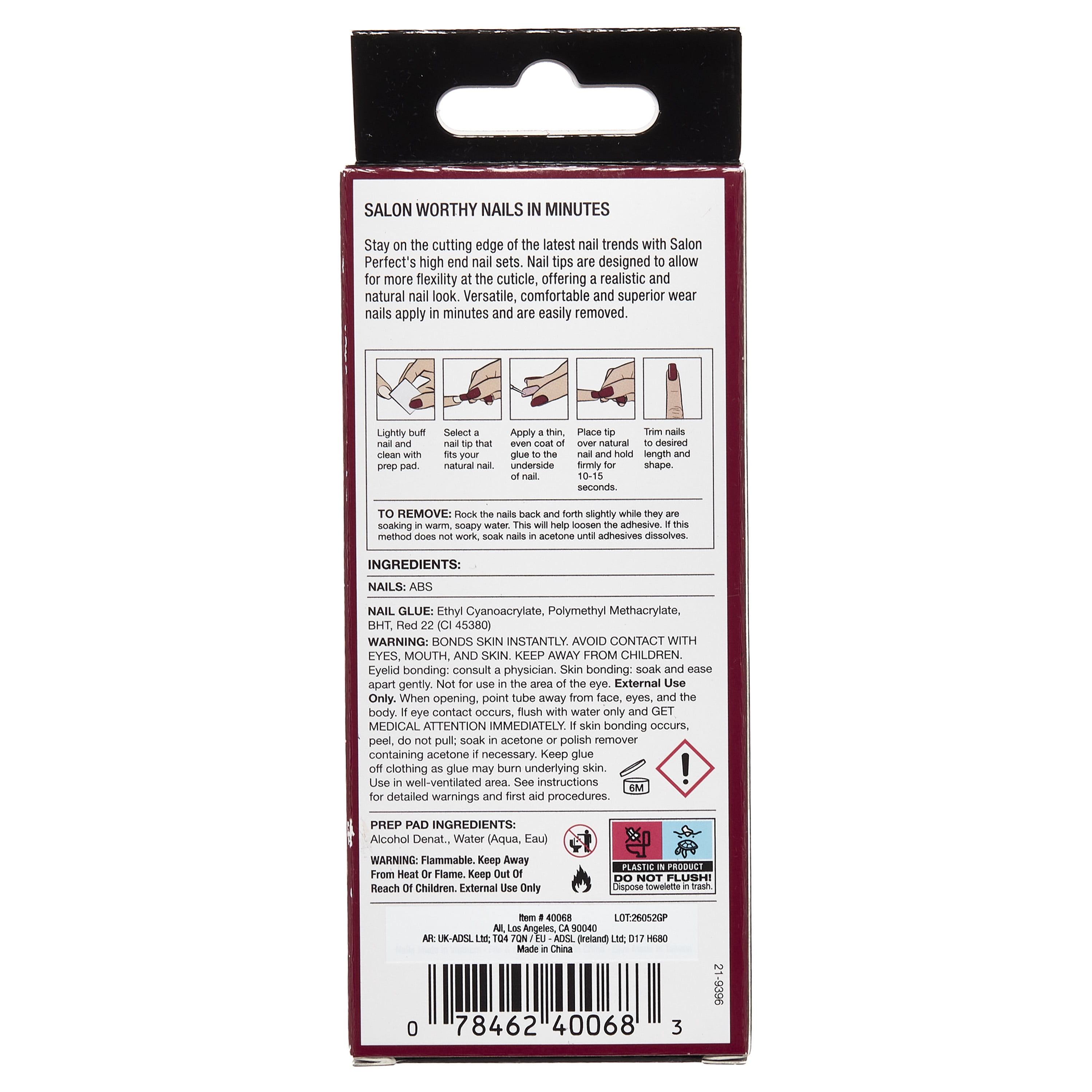 Salon Perfect Halloween Thrill Medium Coffin Press-On Nails with Glue & File, Burgundy Glaze, 30 Pieces