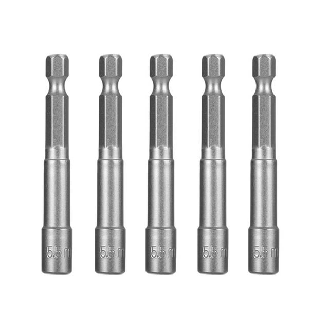 5 Pieces Nut Driver Household Driver Replacement Workshop Woodworking Hex Shank Bit Electric Pneumatic Screwdriver Impact Drivers Bits 5.5x65mm