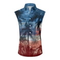 thumbnail image 2 of Domuza Men's Independence Day Shirts American Flag Print Casual Sleeveless Collared Button-Up T Shirts Summer Trendy Comfortable Hawaiian Tops Dark Blue M, 2 of 5