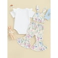thumbnail image 4 of Suealasg Baby Girls Easter 3Pcs Clothes Set Short Short Sleeve Bunny Print Romper with Floral Flare Pants and Hat Infant Newborn Summer Outfits, 4 of 9