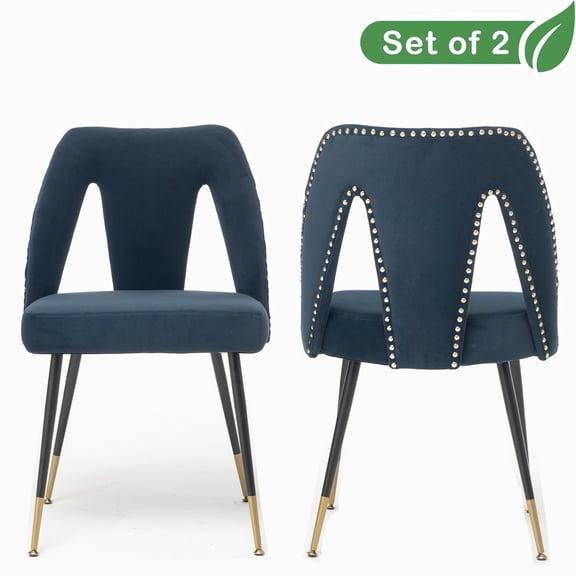 GAKMCIL Modern Velvet Upholstered Dining Chairs (Set of 2) with Nailhead Trim and Metal Legs, Weight Capacity 300lbs for Dining Room and Kitchen (Blue)