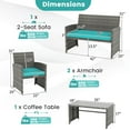 thumbnail image 3 of Gymax 4PCS Patio Outdoor Conversation Set w/Seat Cushions & Tempered Glass Tabletop Tuurquoise, 3 of 10