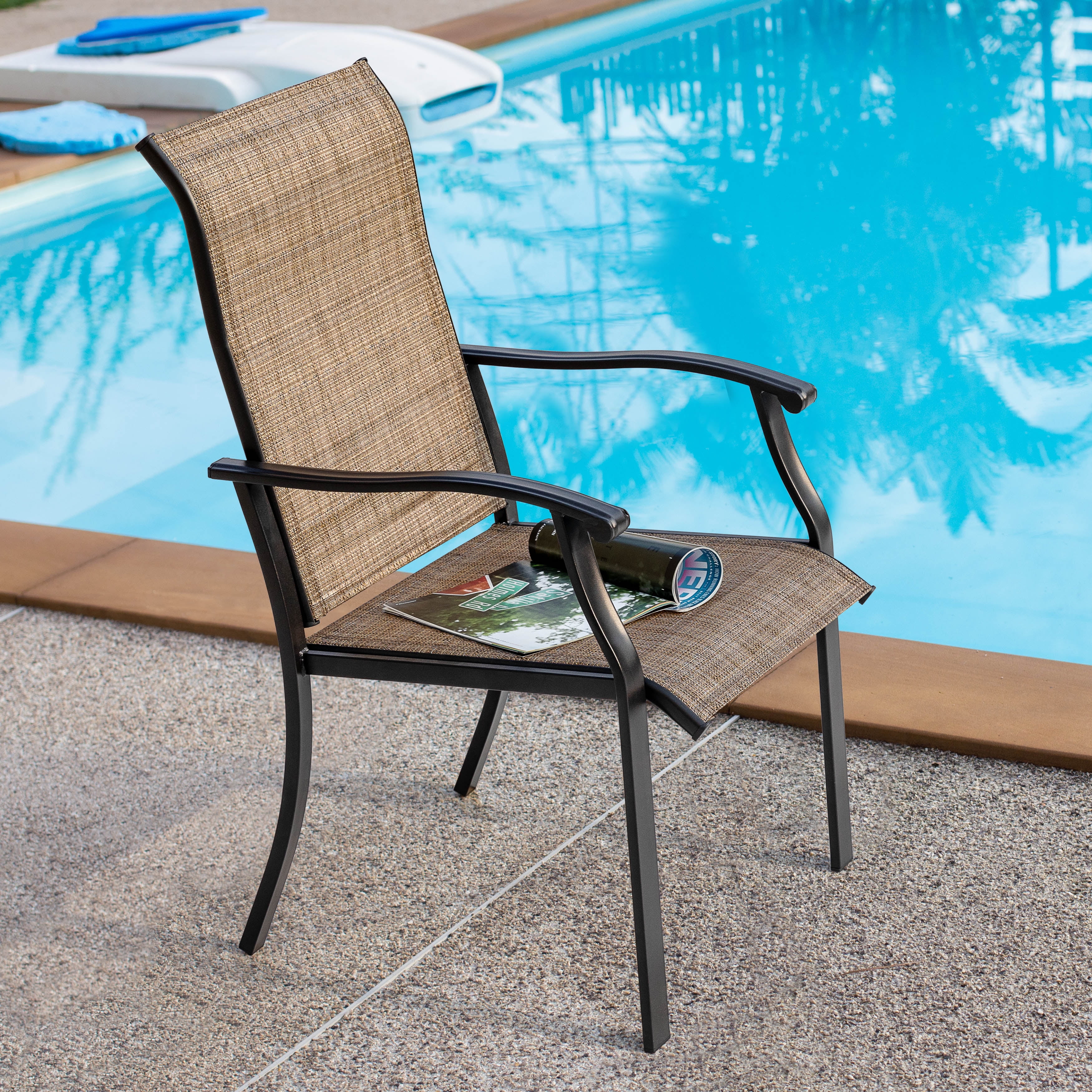 Nuu Garden Patio Chairs Set of 2, Outdoor Dining Chairs High Back with Metal Frame and Textilene Sling, Lawn Chair, for Garden, Backyard, Porch, Brown
