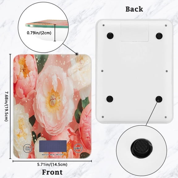BZSMCE Digital Food Scale Kitchen Scales Creatively Pink and White Peonies Sparkles Pattern Baking Cooking Keto and Meal Prep, with LCD Display