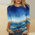 thumbnail image 2 of ZQGJB Plus Size Womens 3/4 Sleeve Tops Cute Tie Dye Marble Pattern Print Crew Neck Basic Tunic Blouse Loose Lightweight Casual Graphic T-Shirts Multicolor#01 M, 2 of 5