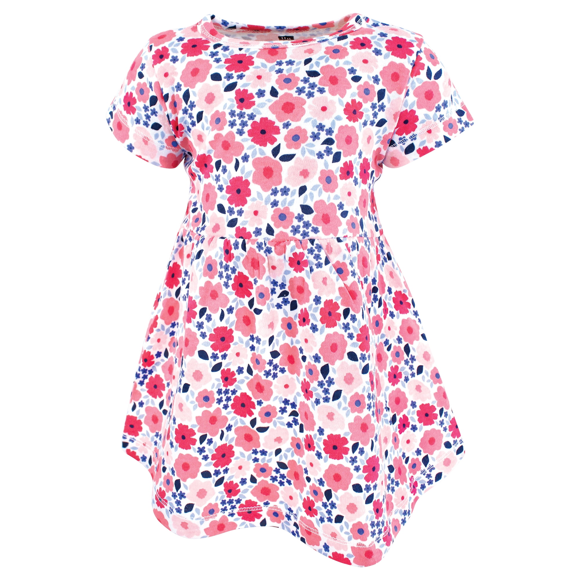 Hudson Baby Girls Cotton Dresses, Blue Pink Flowers, 5T