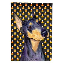 Carolines Treasures SS4288-FLAG-PARENT Doberman Candy Corn Halloween Portrait Flag  multicolor