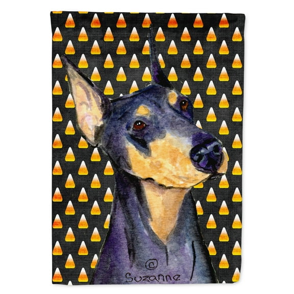 Carolines Treasures SS4288-FLAG-PARENT Doberman Candy Corn Halloween Portrait Flag  multicolor