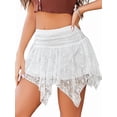 thumbnail image 3 of Lace Mini Skirts for Women Flowy Skirt Boho Layered Asymmetrical Short Skirt White M, 3 of 7