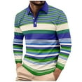 thumbnail image 2 of Tawop Men's & Big Men's Polo Shirts Printed Buttons Striped Long Sleeve Pull On Shirts L, 2 of 7