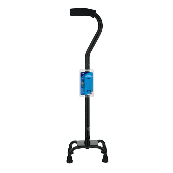 Carex Adjustable Quad Cane with Offset Handle, Black, 1 Count