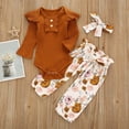 thumbnail image 2 of Girl Clothes 6-9 Month Girl Clothes Winter Baby Girl's 3pc Ribbed Ruffled Romper+Floral Pants+Headband Outfit Set Coffee 18-24 Months, 2 of 5