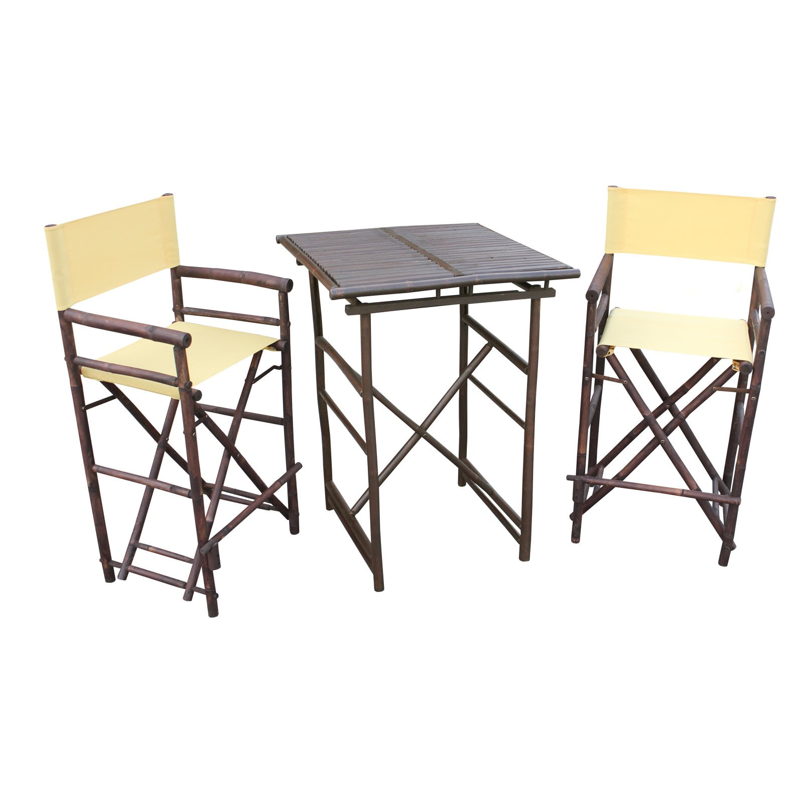 Statra Height Table and Chairs Set Outdoor Patio Bistro Dining Pub Bar Bamboo 3-Piece Aqua Blue 