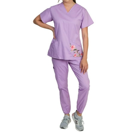 

Medgear Blossom Women s Floral Embroidery Scrubs Set