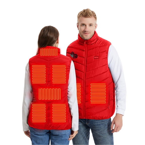 Cadancy Women Mens Heated Jacket Plus Size Sleeveless 8 Heating Zones 3 Temperature Modes Zip Up Quilted Vest with Pockets Heart Print USB Rechargeable Washable Thermal Winter Coat