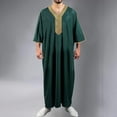 thumbnail image 2 of USNSM Men's Muslim Robe Middle East Robe Long Sleeve Embroidered Standing Collar Cardigan Solid Hoodless Casual Robe Green XXXL, 2 of 5