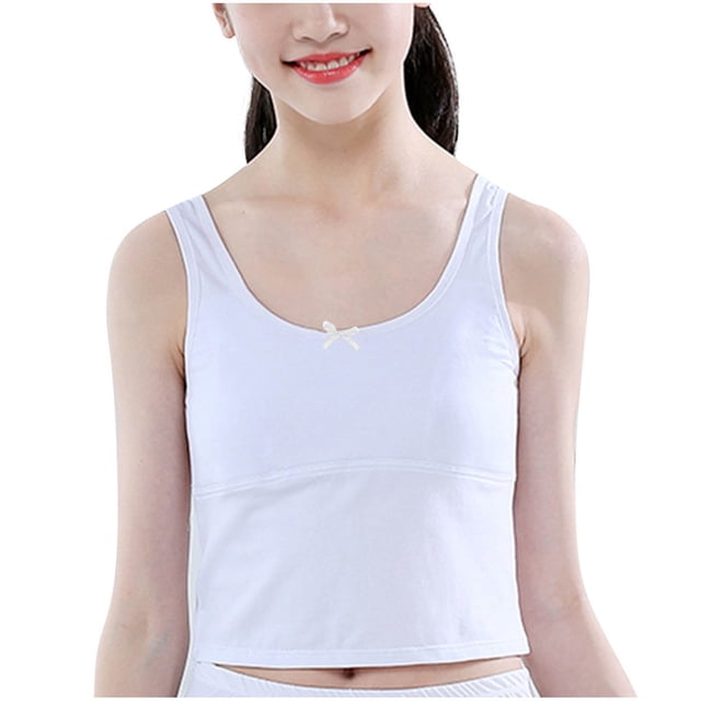 Camisole Bra for Girls , Double-layer Protrusion Point Design Strapless Mid-length Style for Ages 8–14 Pink Size S