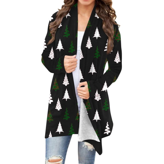 Oplxuo Christmas Cardigan Sweaters for Women Casual Long Sleeve Xmas Graphic Lightweight Long Cardigans Fall Outwear